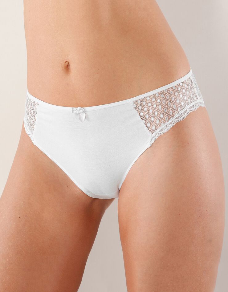 Culotte midi coton dentelle unie Coria - lot de 2 (blanc) Culotte midi coton dentelle unie Coria - lot de 2 (blanc)