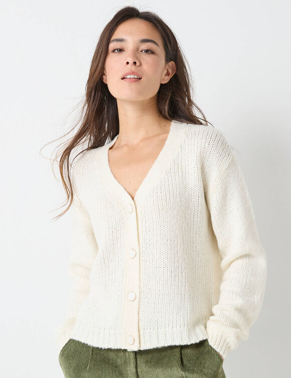 Gilet col V boutonné (écru)