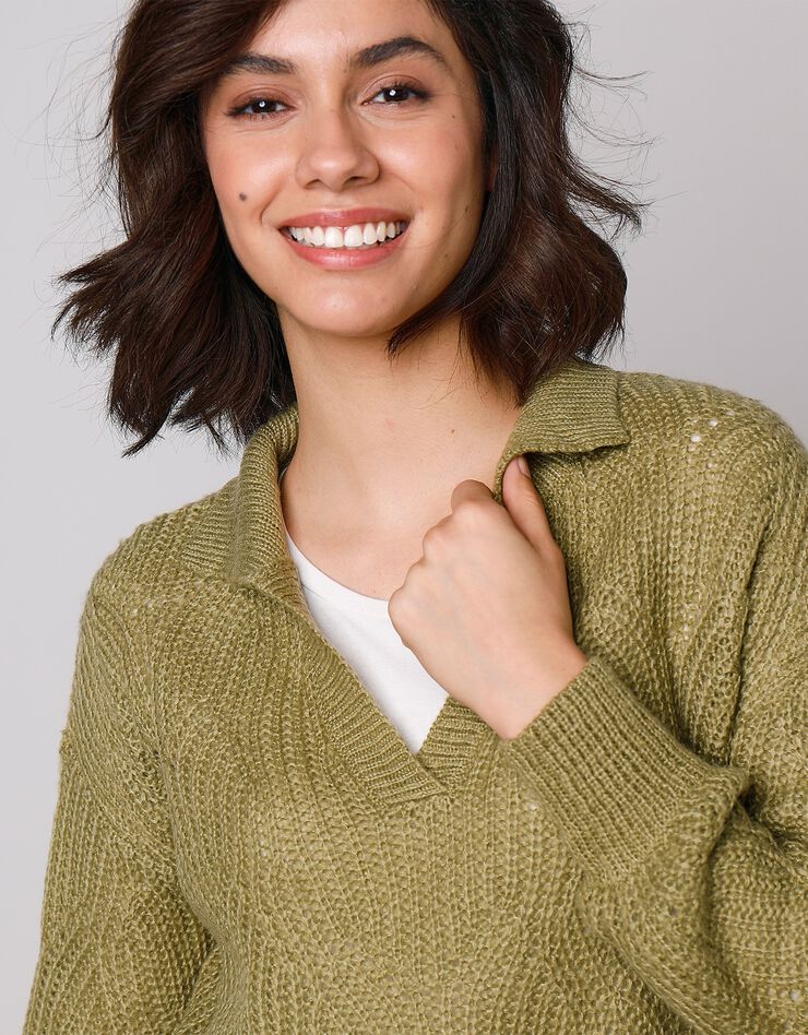 Pull manches bouffantes - col polo (vert mousse) Pull manches bouffantes - col polo (vert mousse)