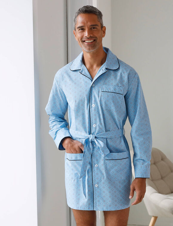 Pyjaveste imprimé popeline polycoton (bleu)