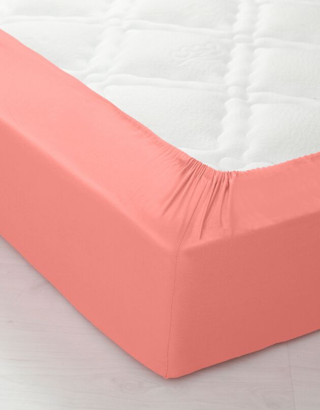 Drap-housse uni polyester - coton bonnet 32 cm (corail)