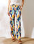 Pantalon large fluide imprimé, coupe large (bleu / beige)
