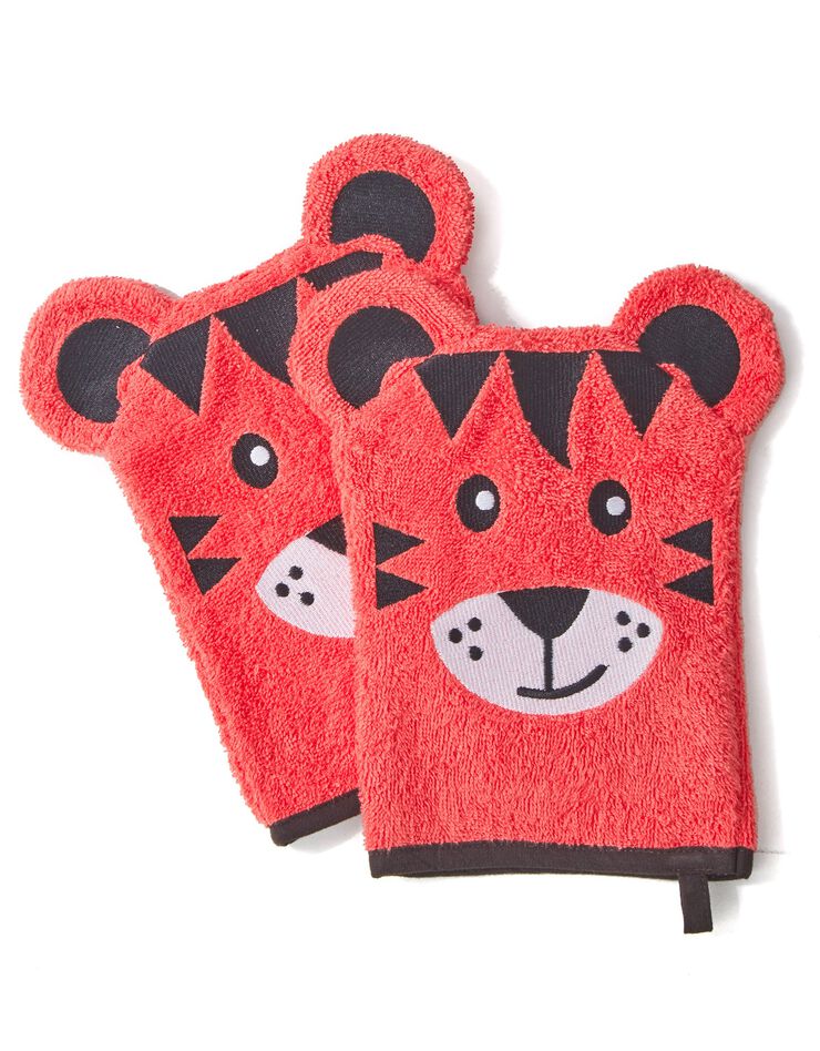 Collection éponge enfant brodée tigre - 380g/m2 (corail) Collection éponge enfant brodée tigre - 380g/m2 (corail)