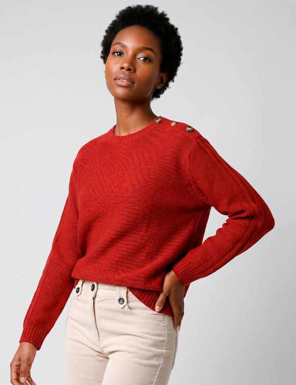 Pull col rond, maille fantaisie (rouge)
