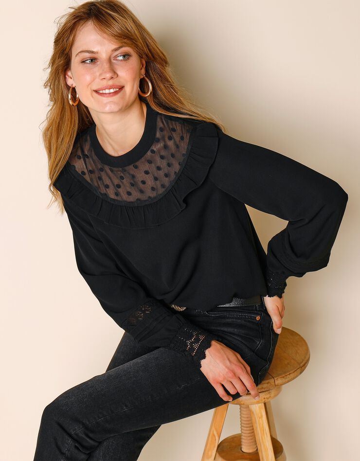Blouse plumetis et macramé (noir) Blouse plumetis et macramé (noir)