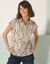 Blouse manches courtes à revers, imprimé minimaliste (écru / noisette)
