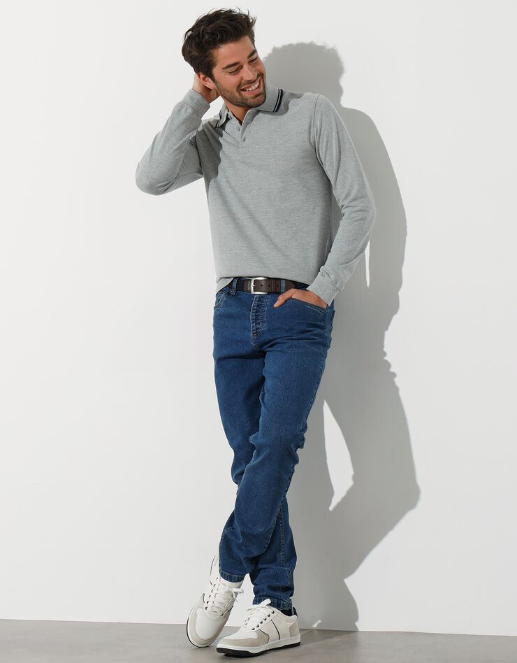 Polo uni maille piquée manches longues (gris chiné) Polo uni maille piquée manches longues (gris chiné)