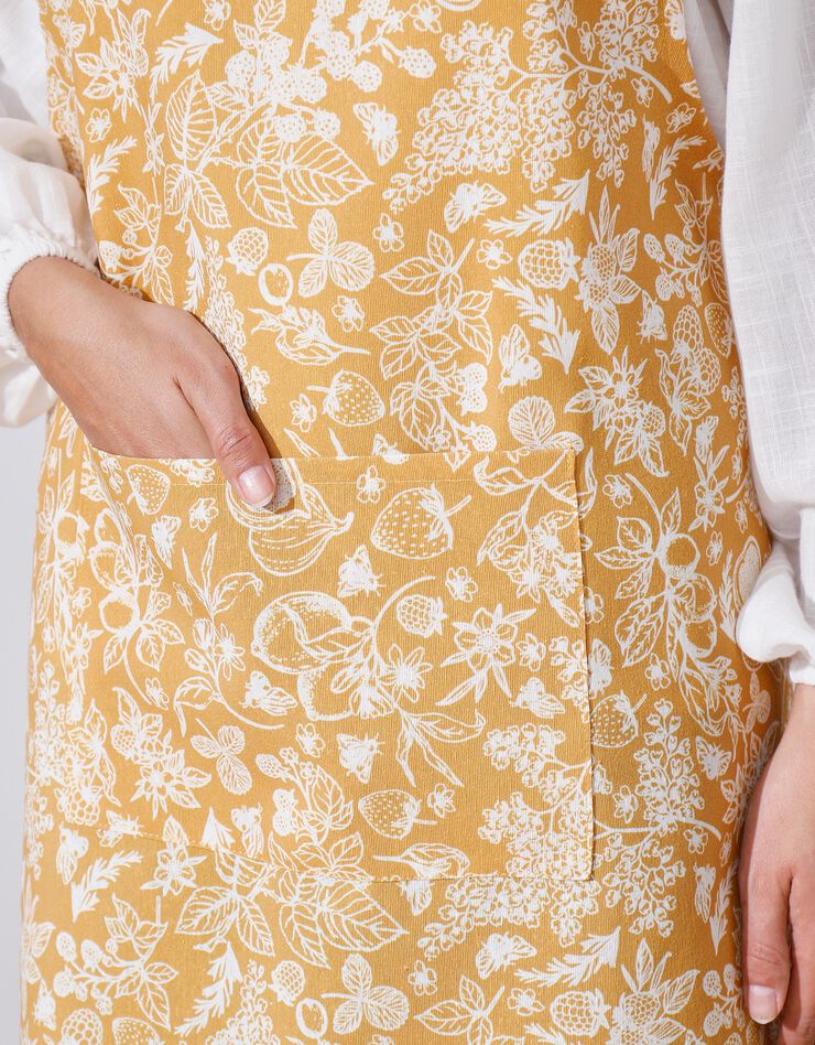 Tablier de cuisine motif floral, forme japonaise (miel)