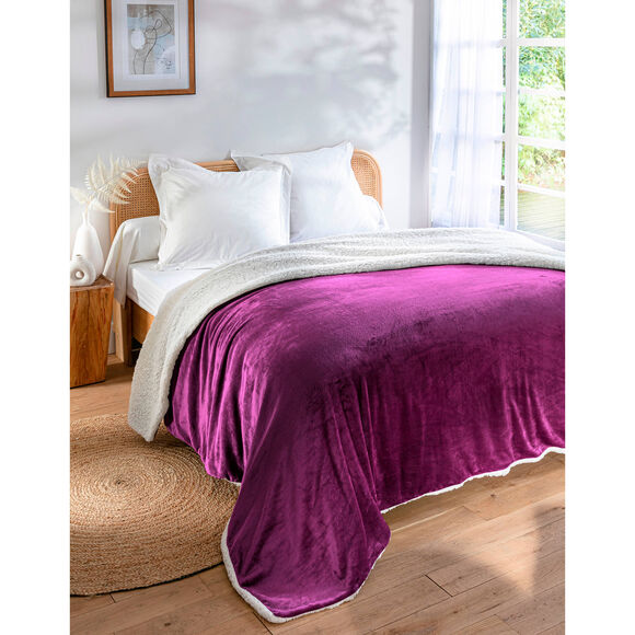Couverture double face polaire et sherpa (aubergine)