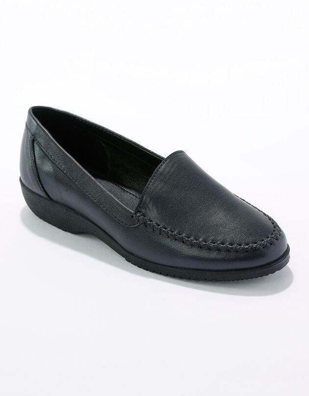 Mocassins largeur confort en cuir souple - uni  (marine)