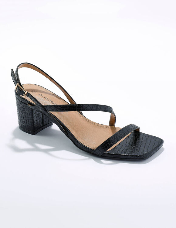 Sandales à fines brides effet croco et talon carré (noir)