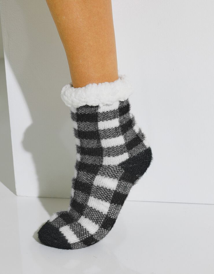Chaussons-chaussettes fourrés antidérapants - carreaux (noir / blanc) Chaussons-chaussettes fourrés antidérapants - carreaux (noir / blanc)
