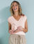 T-shirt col V uni, mélange coton-lin (rose poudré)
