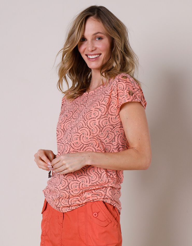 Tee-shirt imprimé col rond (abricot / taupe)