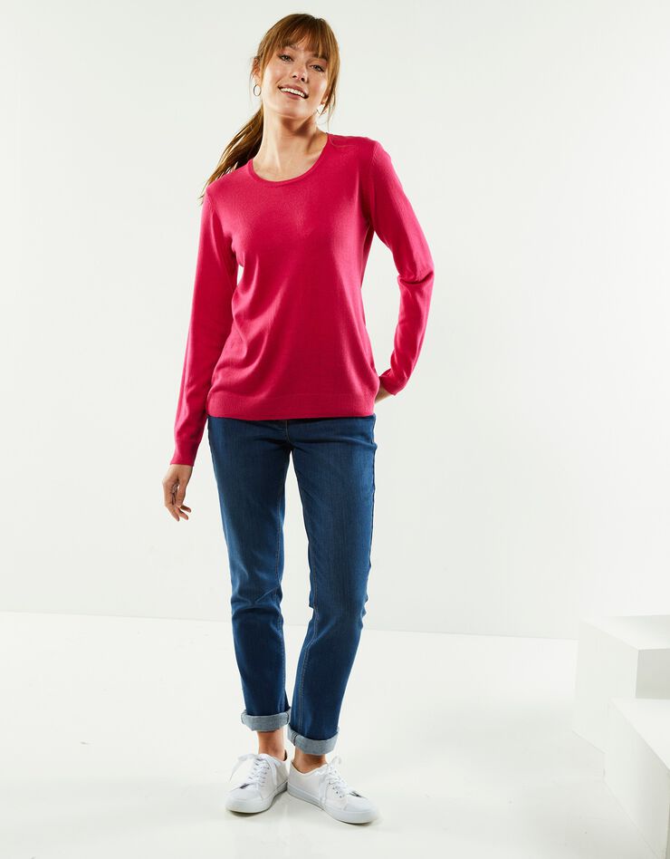 Pull col rond uni toucher cachemire (rose fuchsia) Pull col rond uni toucher cachemire (rose fuchsia)