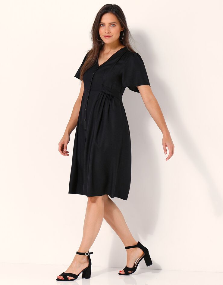 Robe fluide boutonnée unie (noir) Robe fluide boutonnée unie (noir)