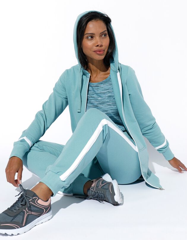 Veste bicolore zippée molleton gratté (vert grisé / blanc)