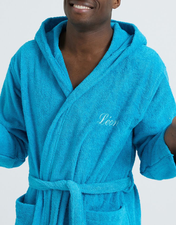 Peignoir mixte adulte col capuche éponge bouclette (turquoise)