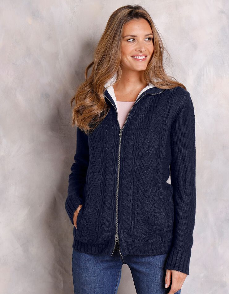 Gilet zippé torsadé doublé maille peluche (marine) Gilet zippé torsadé doublé maille peluche (marine)
