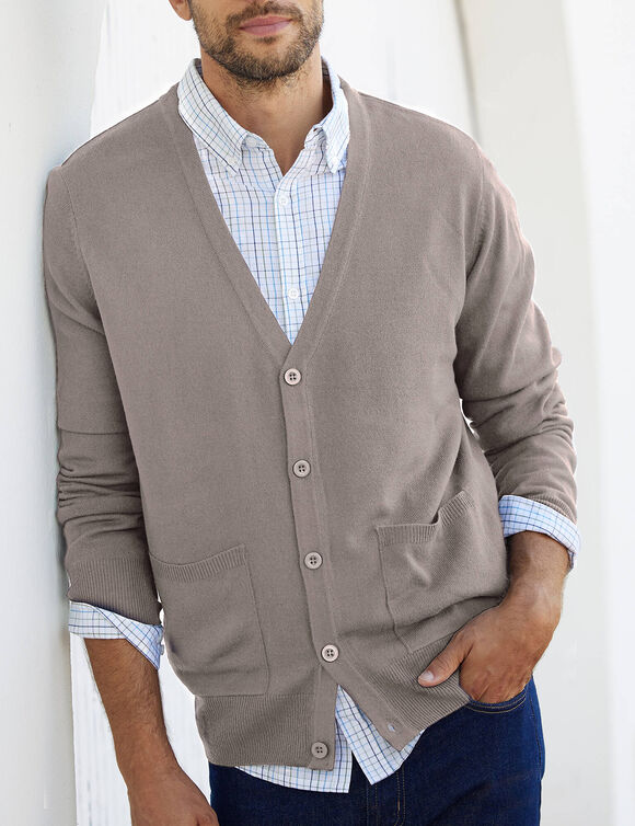 Gilet boutonné manches longues (taupe clair)