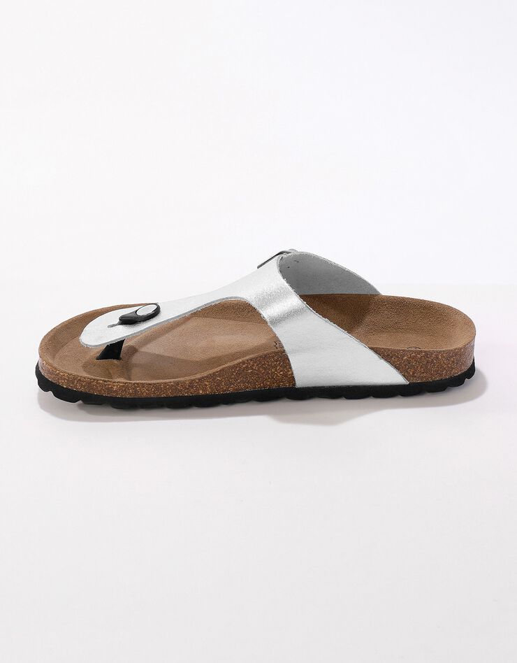 Sandales entredoigts cuir à boucle réglable - argenté (argenté)