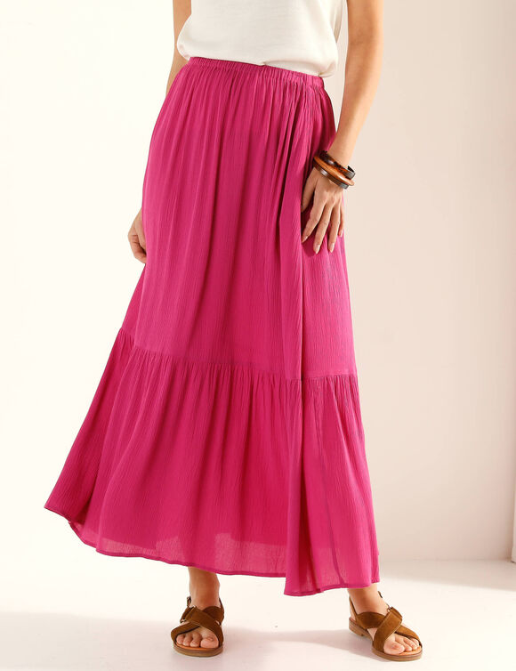 Jupe longue en cr&eacute;pon, volume jupon (rose indien)