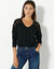 T-shirt col V manches longues dentelle (noir)