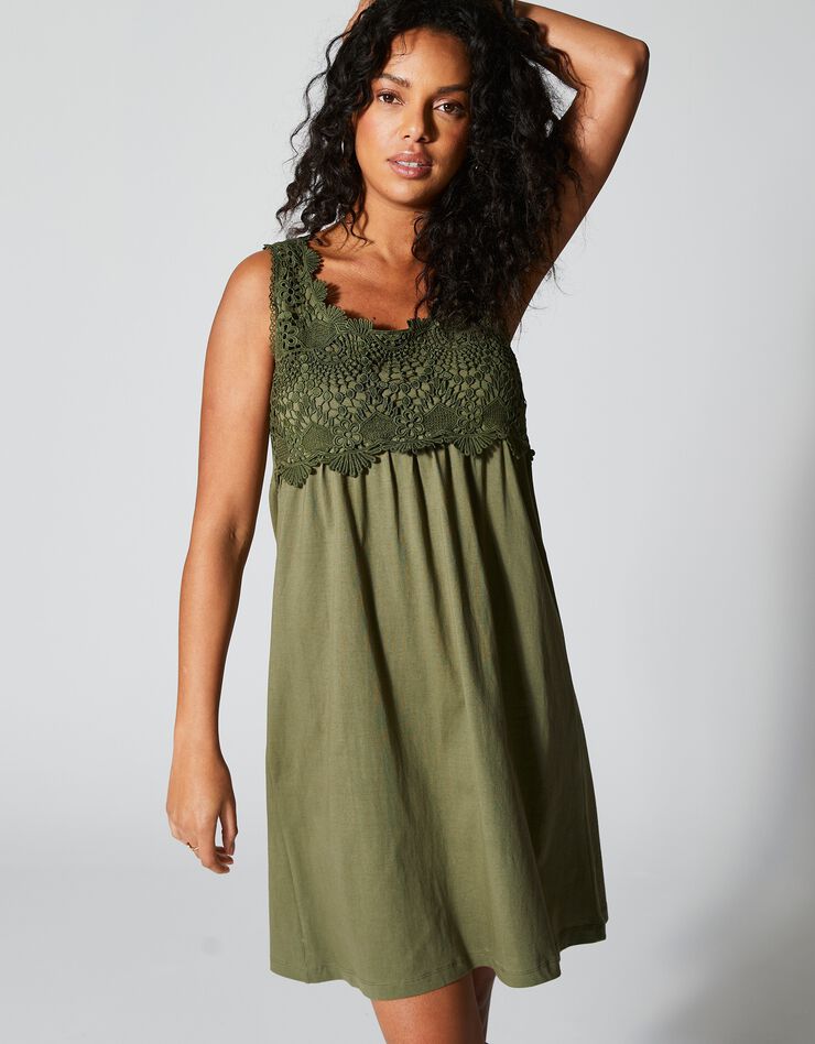 Robe plastron macramé (kaki)