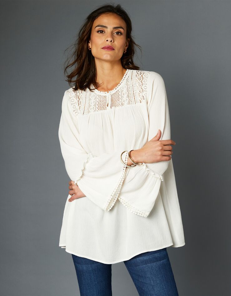 Blouse macramé manches longues (ivoire) Blouse macramé manches longues (ivoire)