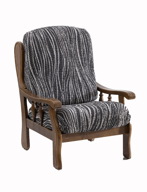 Housse microfibre bi-extensible imprim&eacute; vagues sp&eacute;ciale fauteuil rustique  (gris)