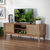 Meuble TV 2 portes, bois et rotin (naturel)