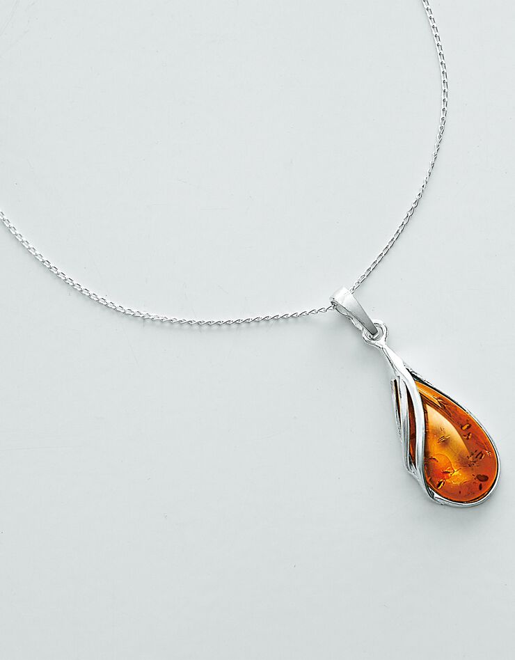 Collier pendentif "goutte" ambre argent (ambre)