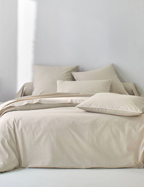 Linge de lit uni coton lav&eacute; (beige)
