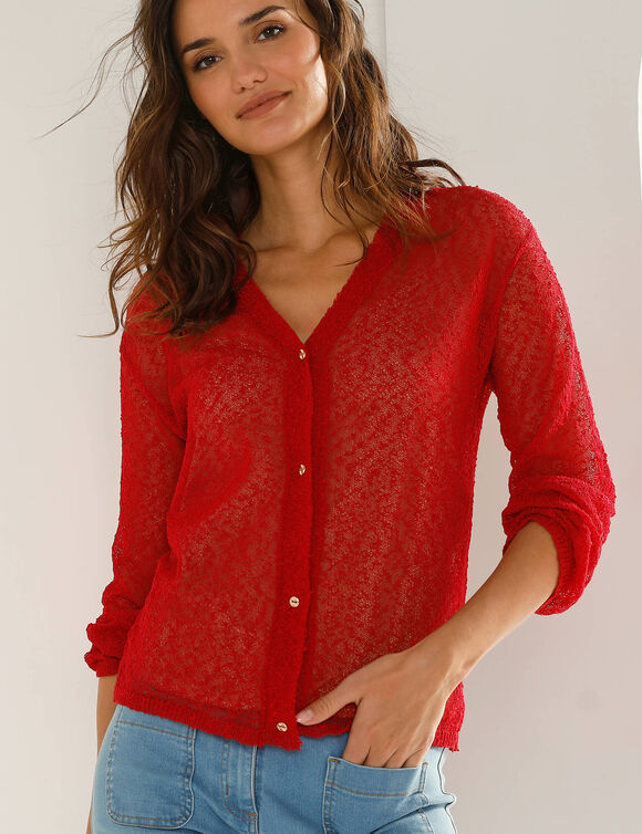 Gilet en maille fantaisie (rouge)