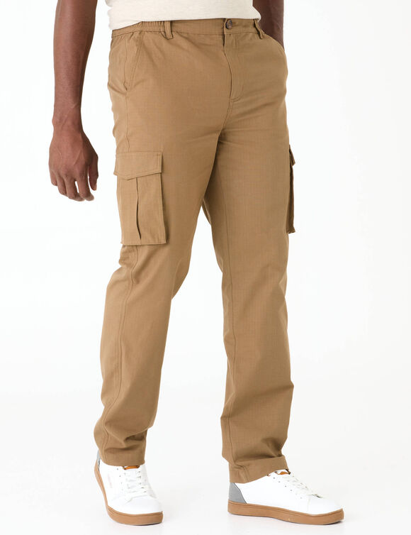 Pantalon cargo en toile ripstop ceinture &eacute;lastiqu&eacute;e c&ocirc;t&eacute;s   (beige fonc&eacute;)