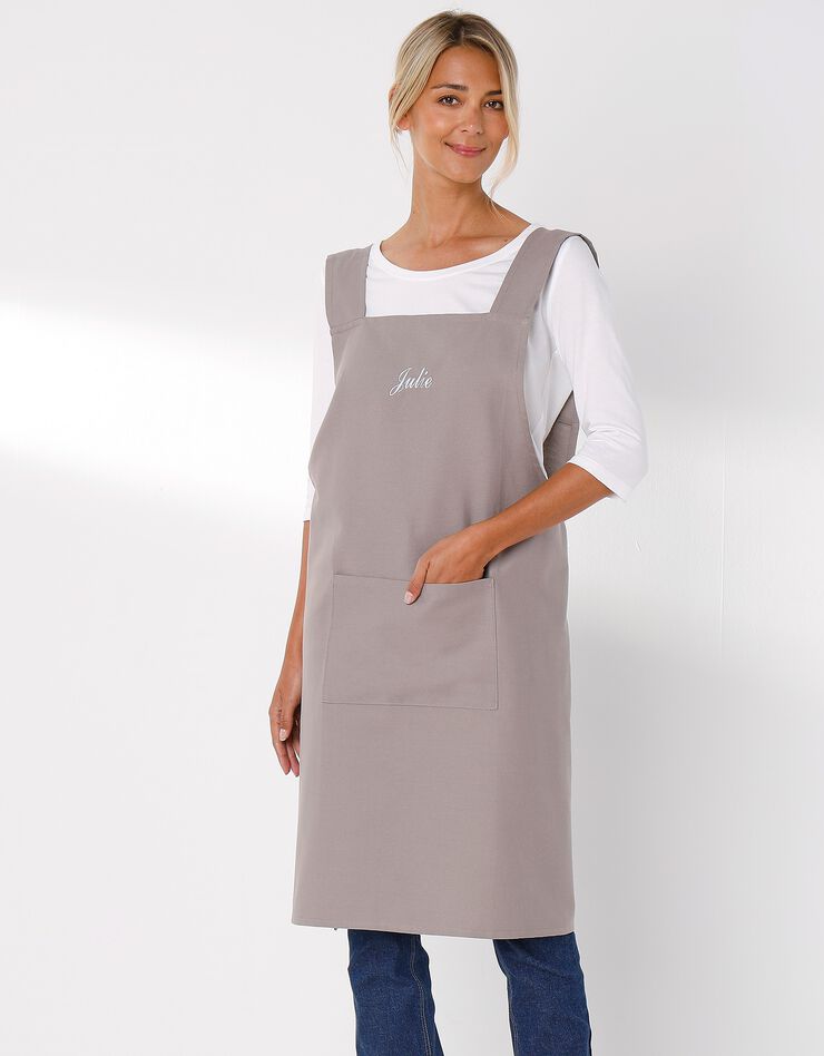 Tablier de cuisine japonais coton uni personnalisable (taupe)