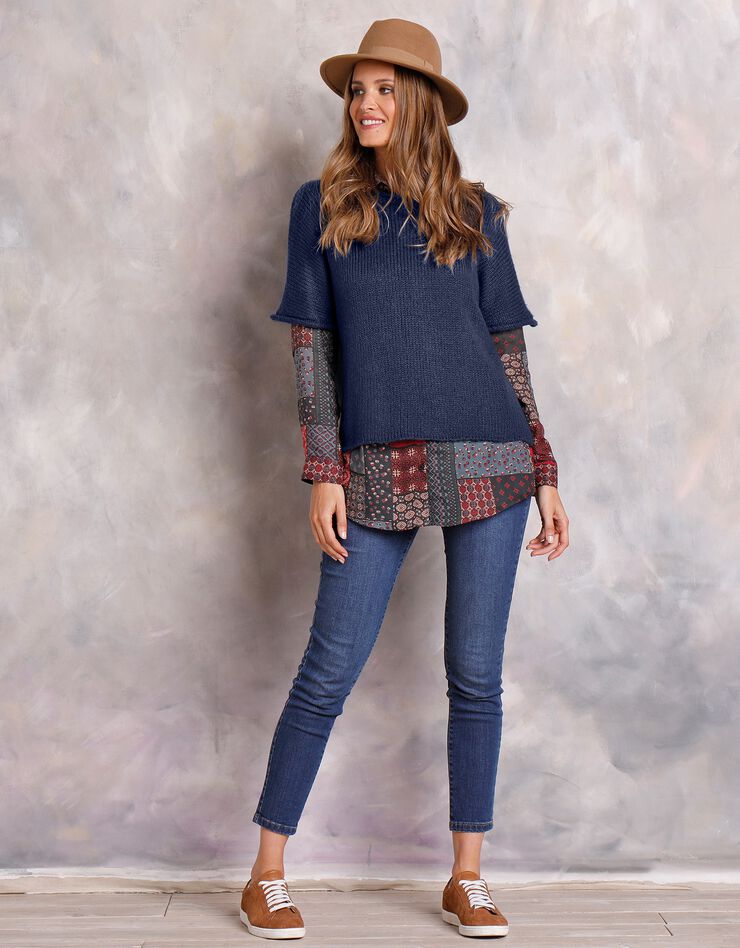 Pull poncho manches coudes (marine) Pull poncho manches coudes (marine)