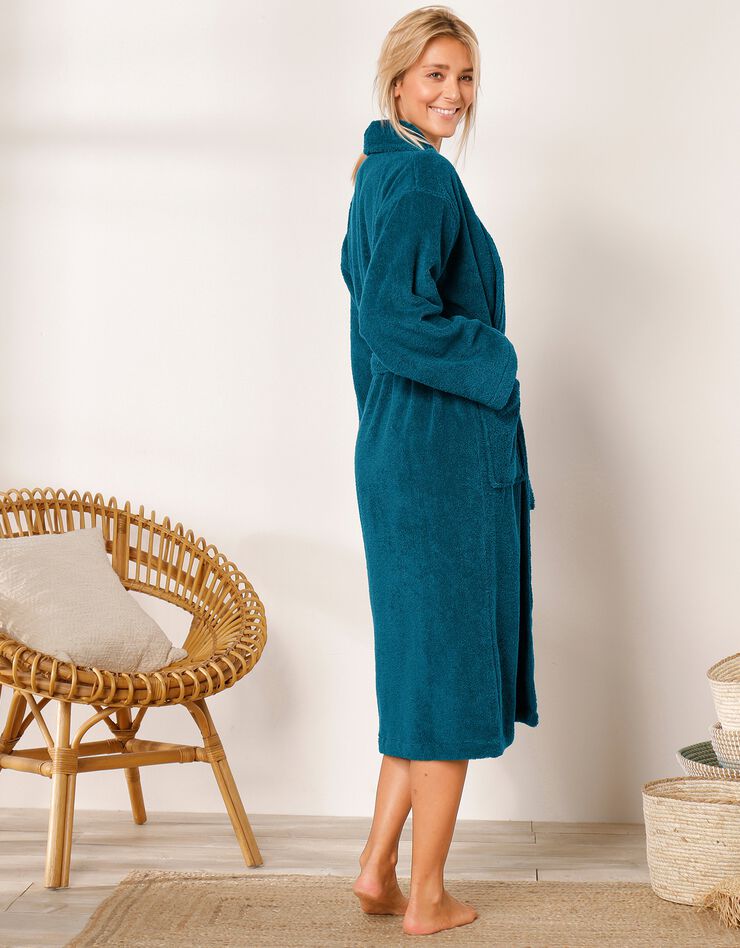 Peignoir mixte adulte éponge bouclette col châle personnalisable (bleu paon) Peignoir mixte adulte éponge bouclette col châle personnalisable (bleu paon)