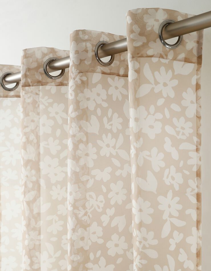 Voilage imprimé floral - finition œillets (beige)
