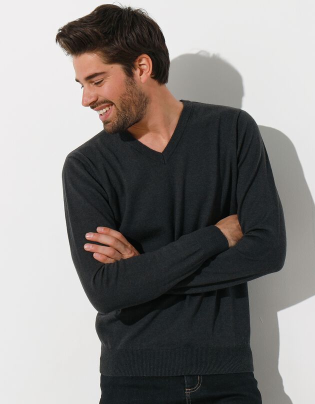 Pull col V 80% laine (anthracite)