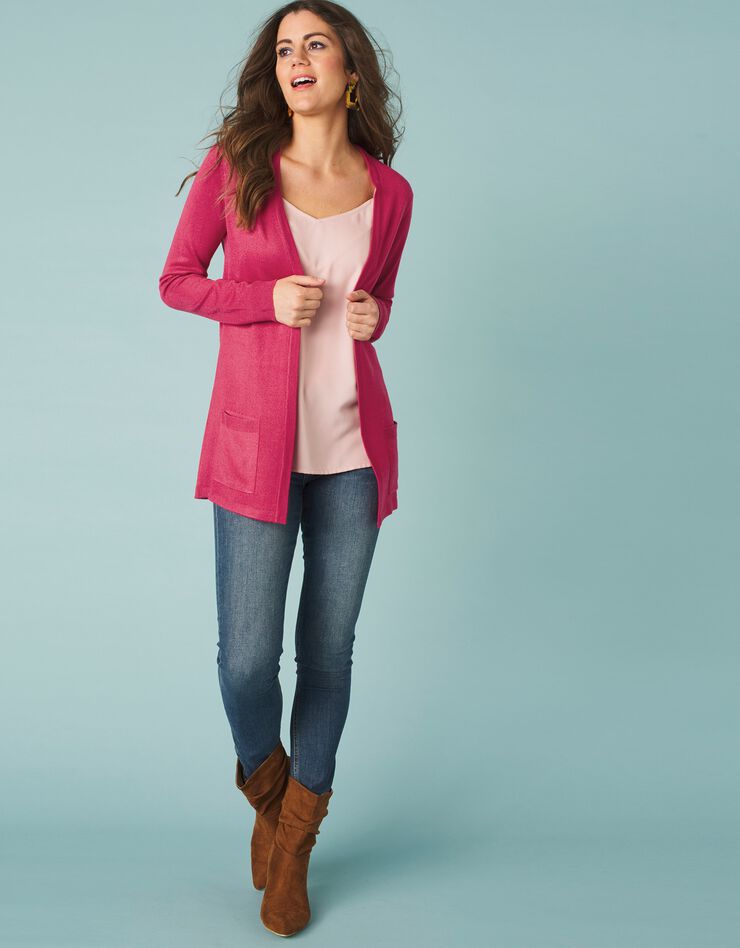 Gilet porter ouvert toucher cachemire (cerise) Gilet porter ouvert toucher cachemire (cerise)