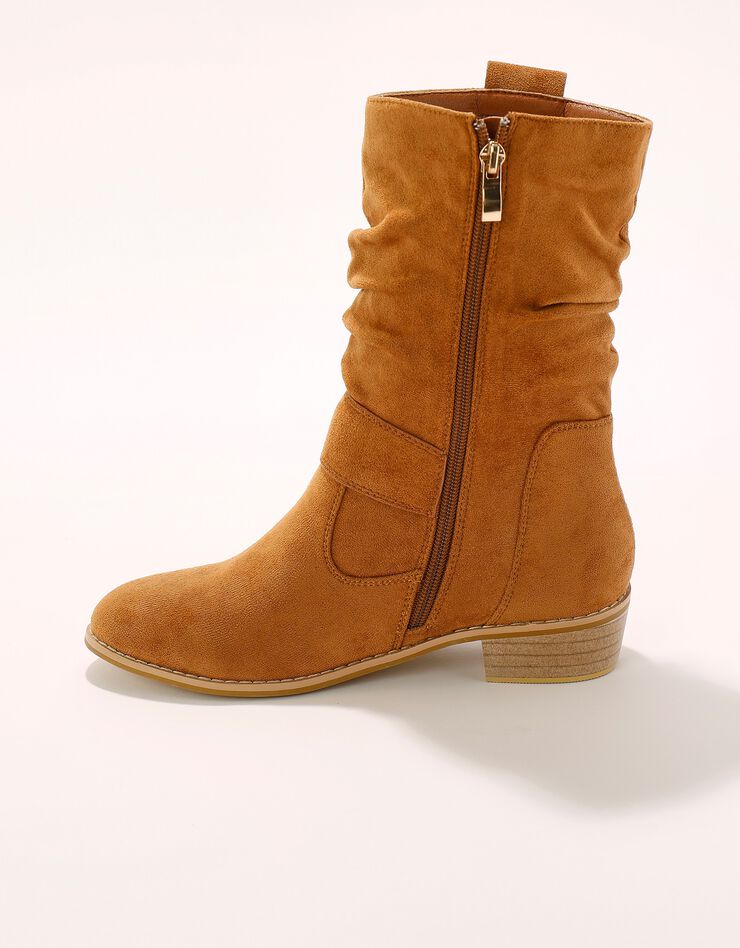 Bottes mi-hautes plissées à petit talon effet bois (caramel) Bottes mi-hautes plissées à petit talon effet bois (caramel)