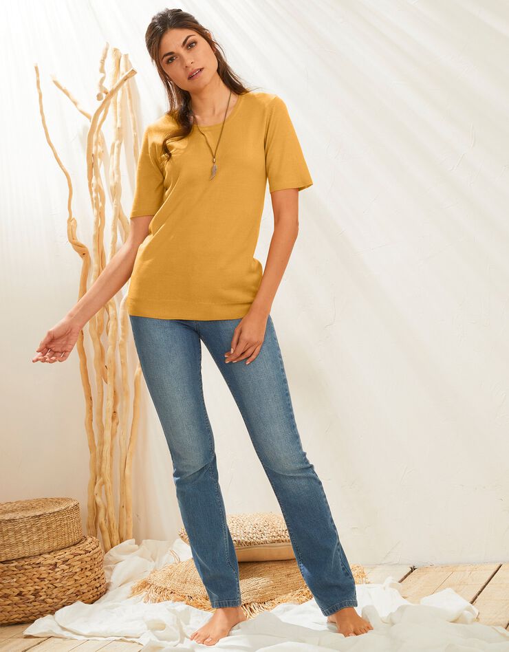Pull uni manches courtes toucher cachemire (mangue) Pull uni manches courtes toucher cachemire (mangue)