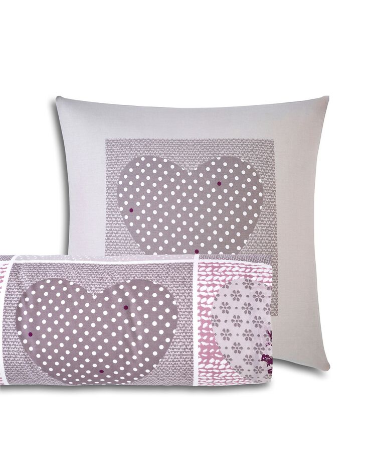 Linge de lit Lovely en coton imprimé coeurs (gris / parme)