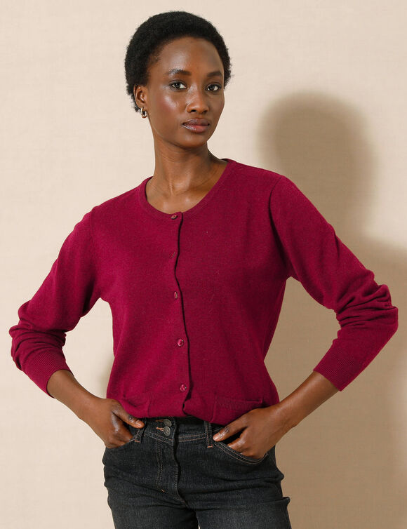 Cardigan boutonné, laine d'agneau (bordeaux)