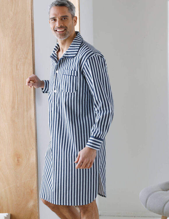 Liquette pyjama rayures pilou coton (marine / écru)