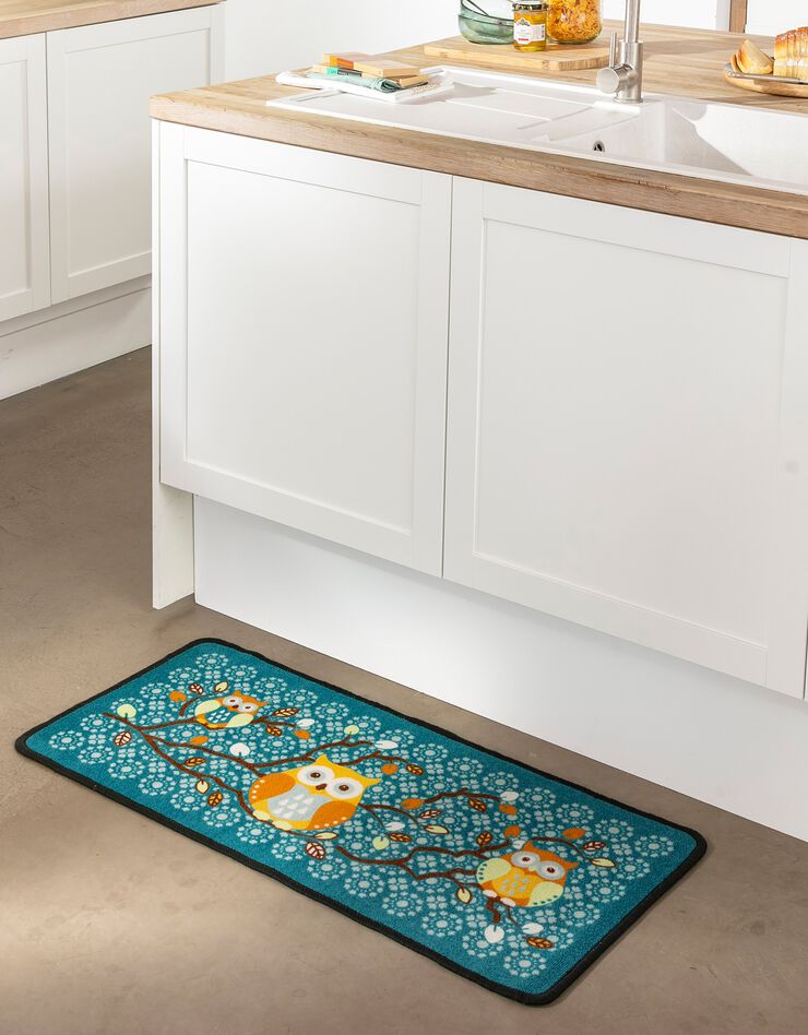 Tapis d'évier motif chouette (bleu)