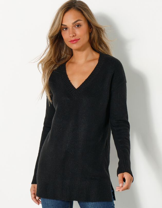 Pull tunique col V (noir)