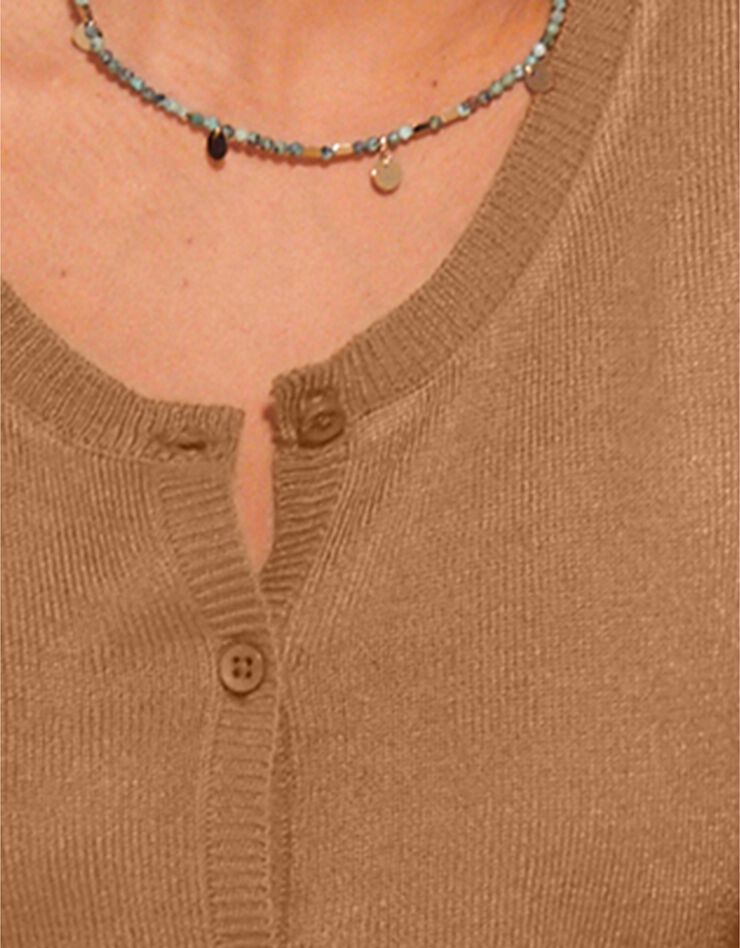Cardigan boutonné col rond uni toucher cachemire (noisette) Cardigan boutonné col rond uni toucher cachemire (noisette)