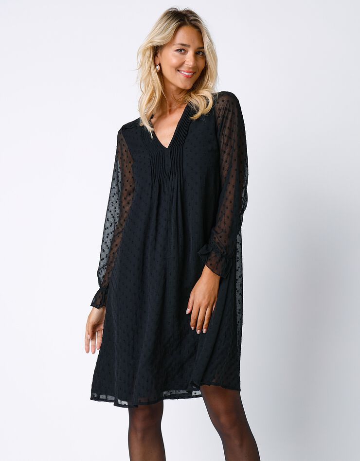 Robe unie à plis (noir) Robe unie à plis (noir)